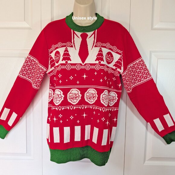 Revolt red/green/white Christmas Ugly Sweater, Sz S, Fits to 38" chest, Unworn - Picture 4 of 12
